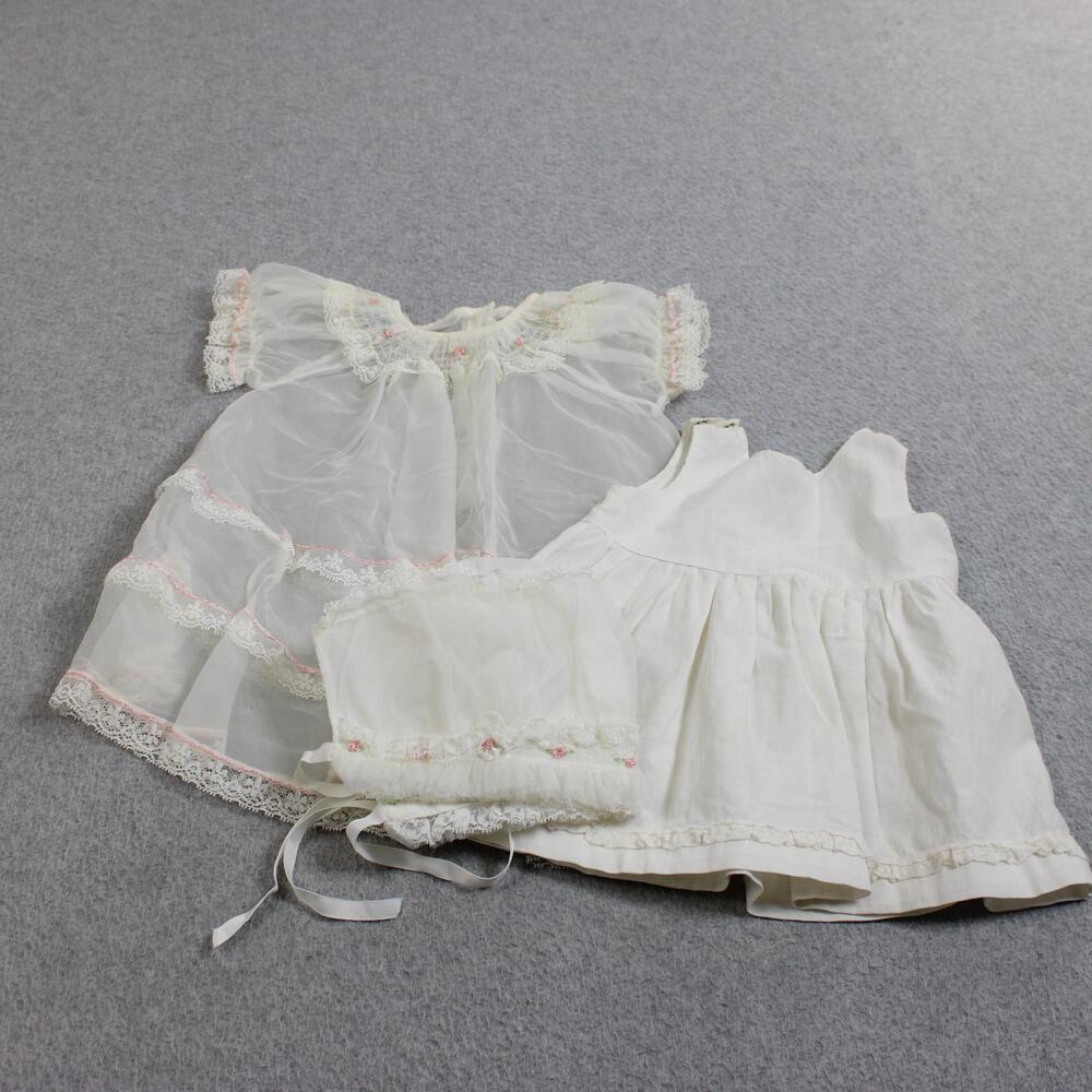 Vintage JoLene White Lace Dress Slip Bonnet 12 - 18 Months Outfit Doll Clothes